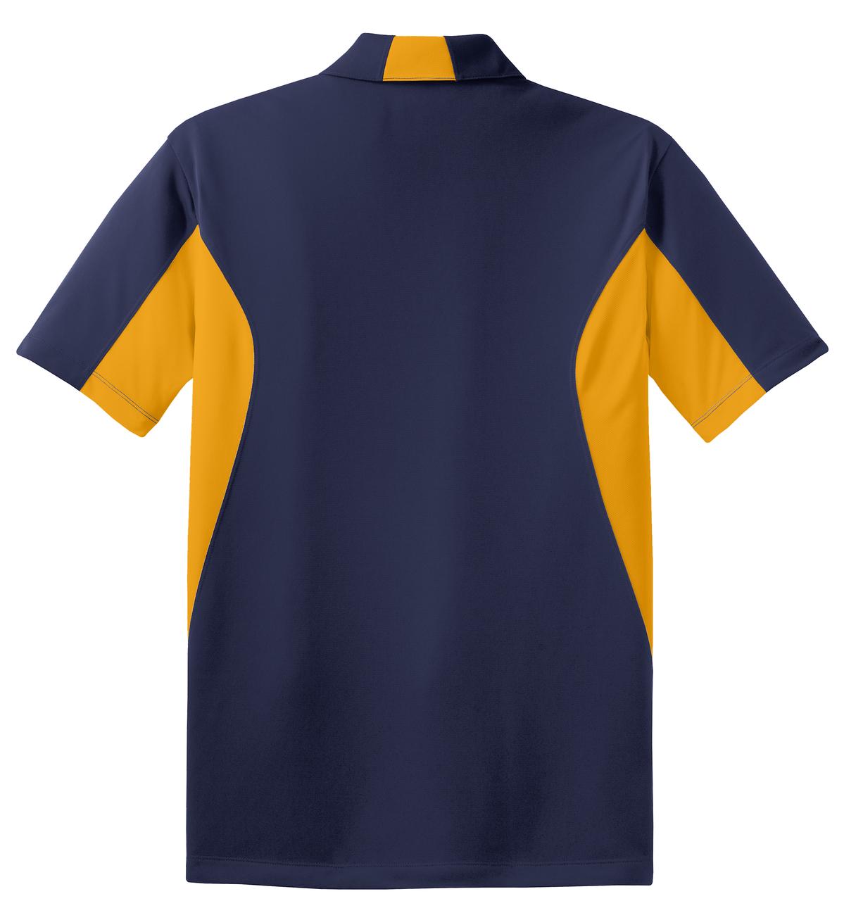 Rear View of True Navy/Gold Sport-Tek Side Blocked Micropique Sport-Wick Polo. ST655