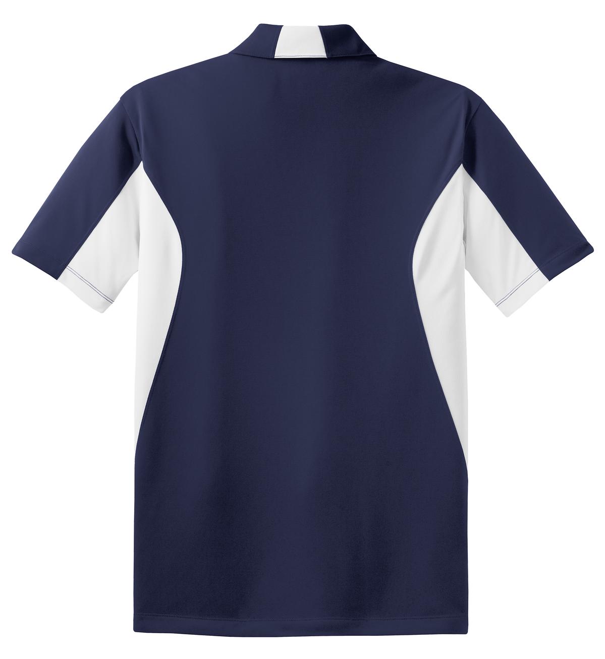 Rear View of True Navy/Whit Sport-Tek Side Blocked Micropique Sport-Wick Polo. ST655