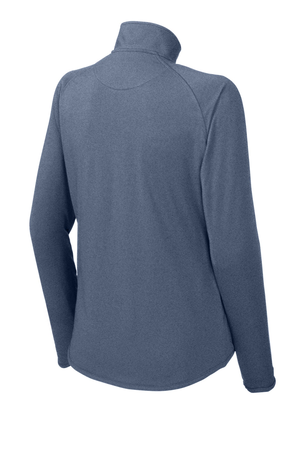 Rear View of True Nvy Hthr Sport-Tek Women's Sport-Wick Stretch 1/4-Zip Pullover. LST850