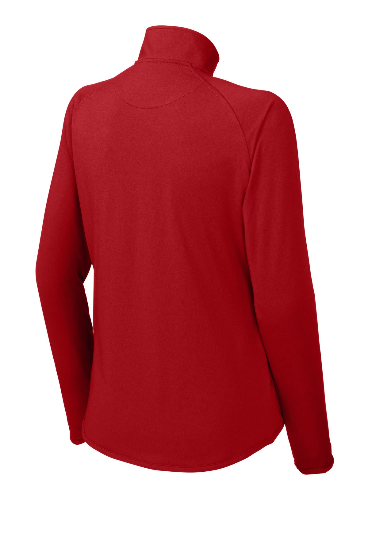 Rear View of True Red Sport-Tek Women's Sport-Wick Stretch 1/4-Zip Pullover. LST850