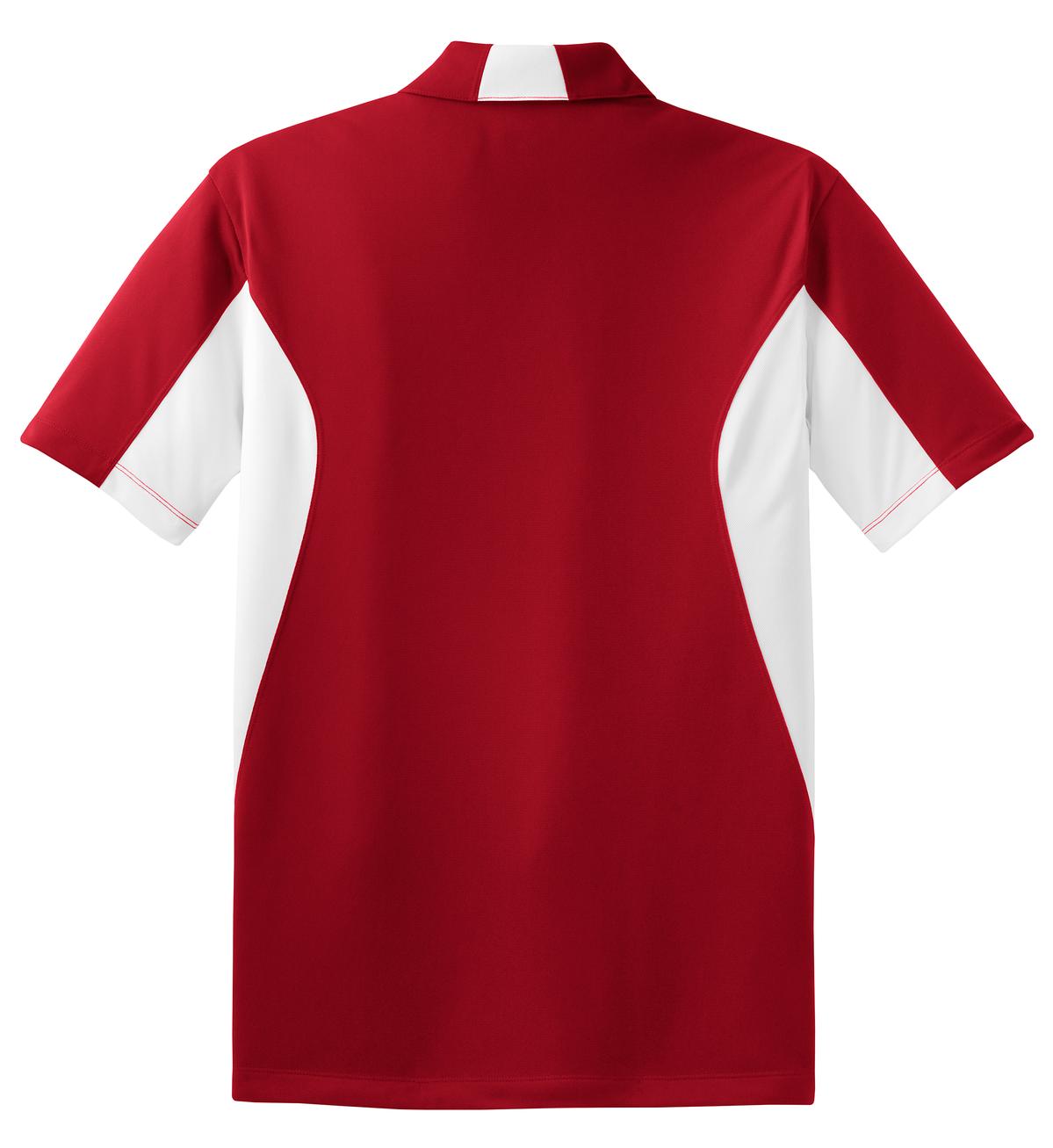 Rear View of True Red/White Sport-Tek Side Blocked Micropique Sport-Wick Polo. ST655