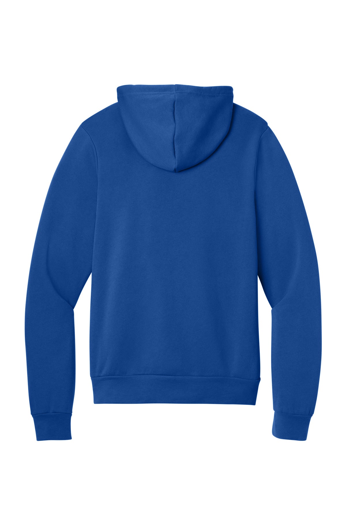 Rear View of True Royal BELLA+CANVAS Unisex Sponge Fleece Pullover Hoodie. BC3719