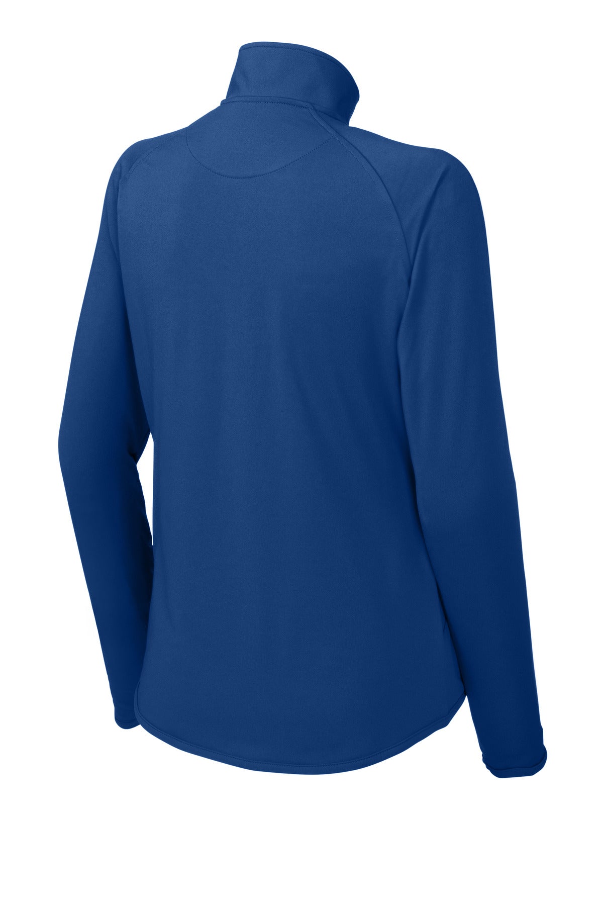 Rear View of True Royal Sport-Tek Women's Sport-Wick Stretch 1/4-Zip Pullover. LST850