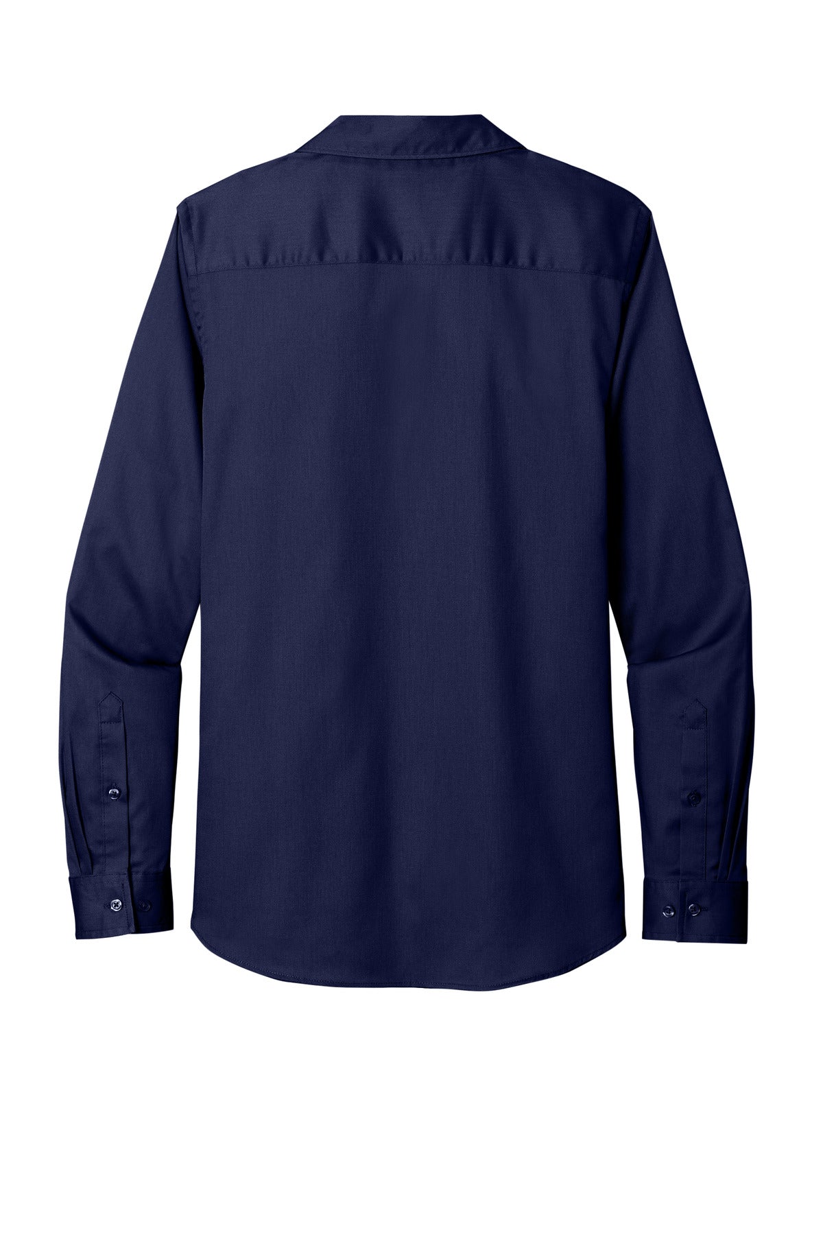 Rear View of TrueNavy Port Authority Women's Long Sleeve SuperPro React Twill Shirt. LW808