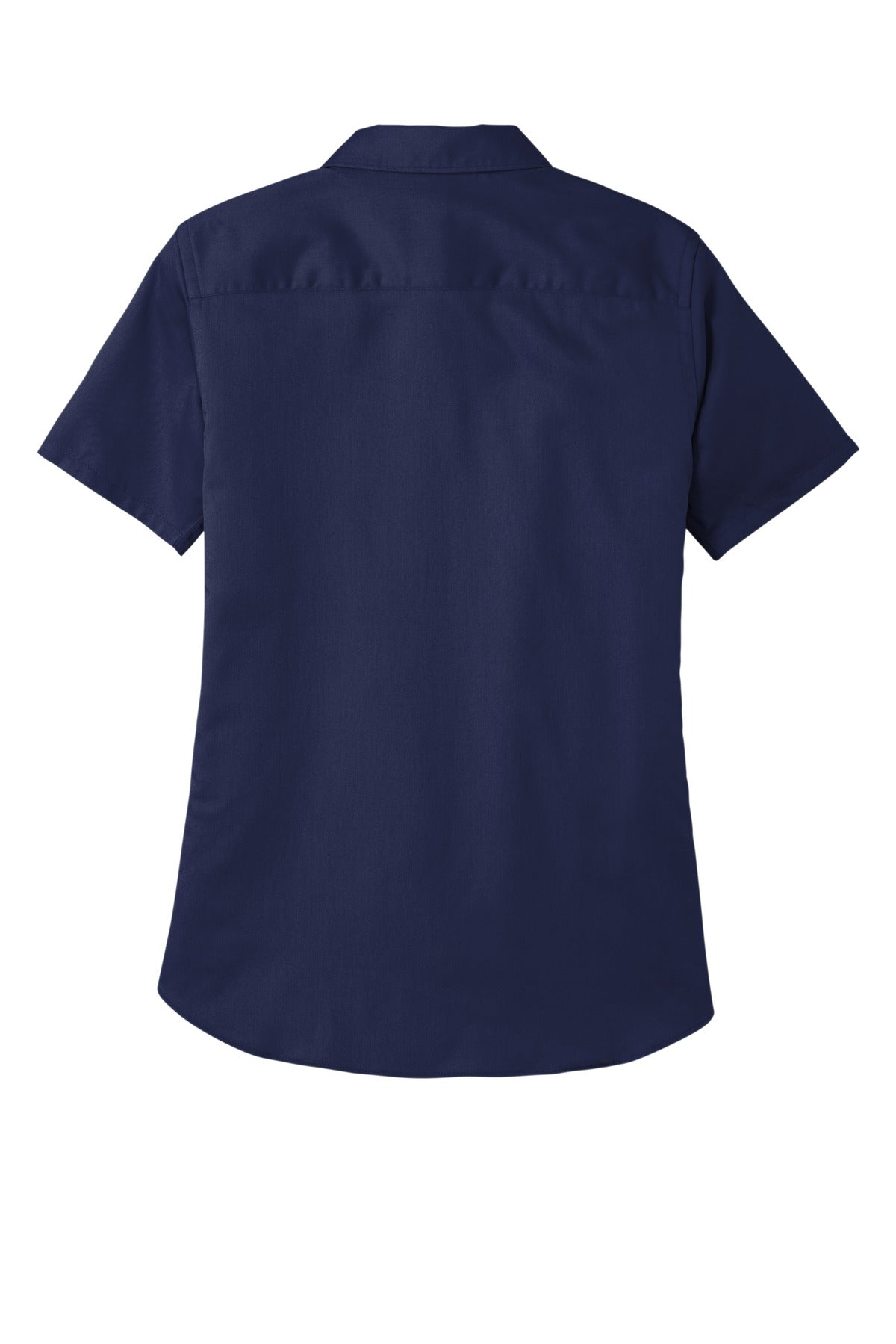Rear View of TrueNavy Port Authority Women's Short Sleeve SuperPro React Twill Shirt. LW809