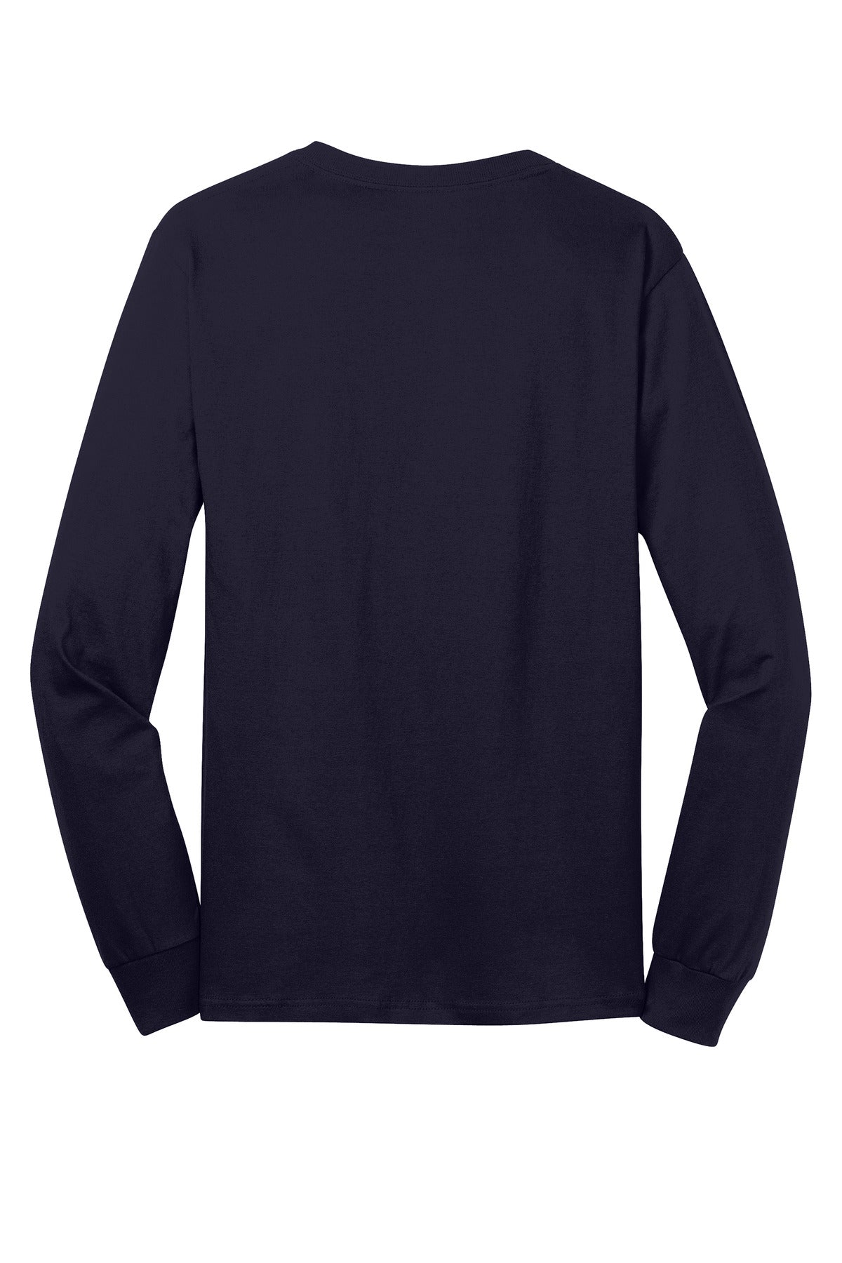 Rear View of TrueNavy Port & Co Long Sleeve Core Cotton Tee. PC54LS