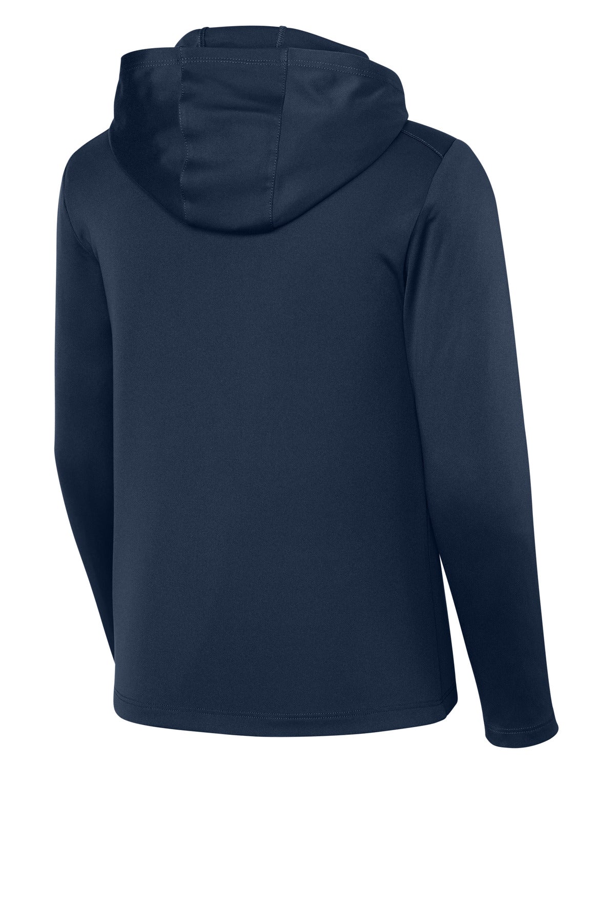 Rear View of TrueNavy Sport-Tek Youth Posi-UV Pro Long Sleeve Hoodie YST420LSH