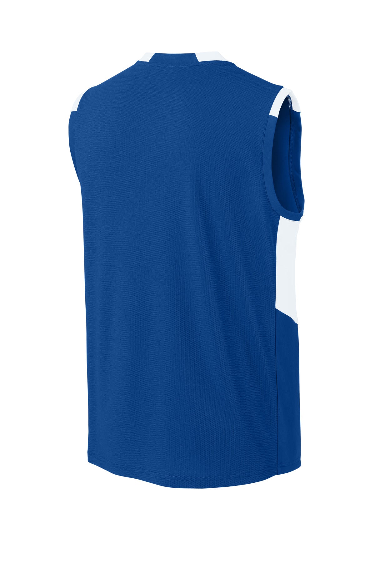 Rear View of TRy/White Sport-Tek Club Sleeveless V-Neck ST441