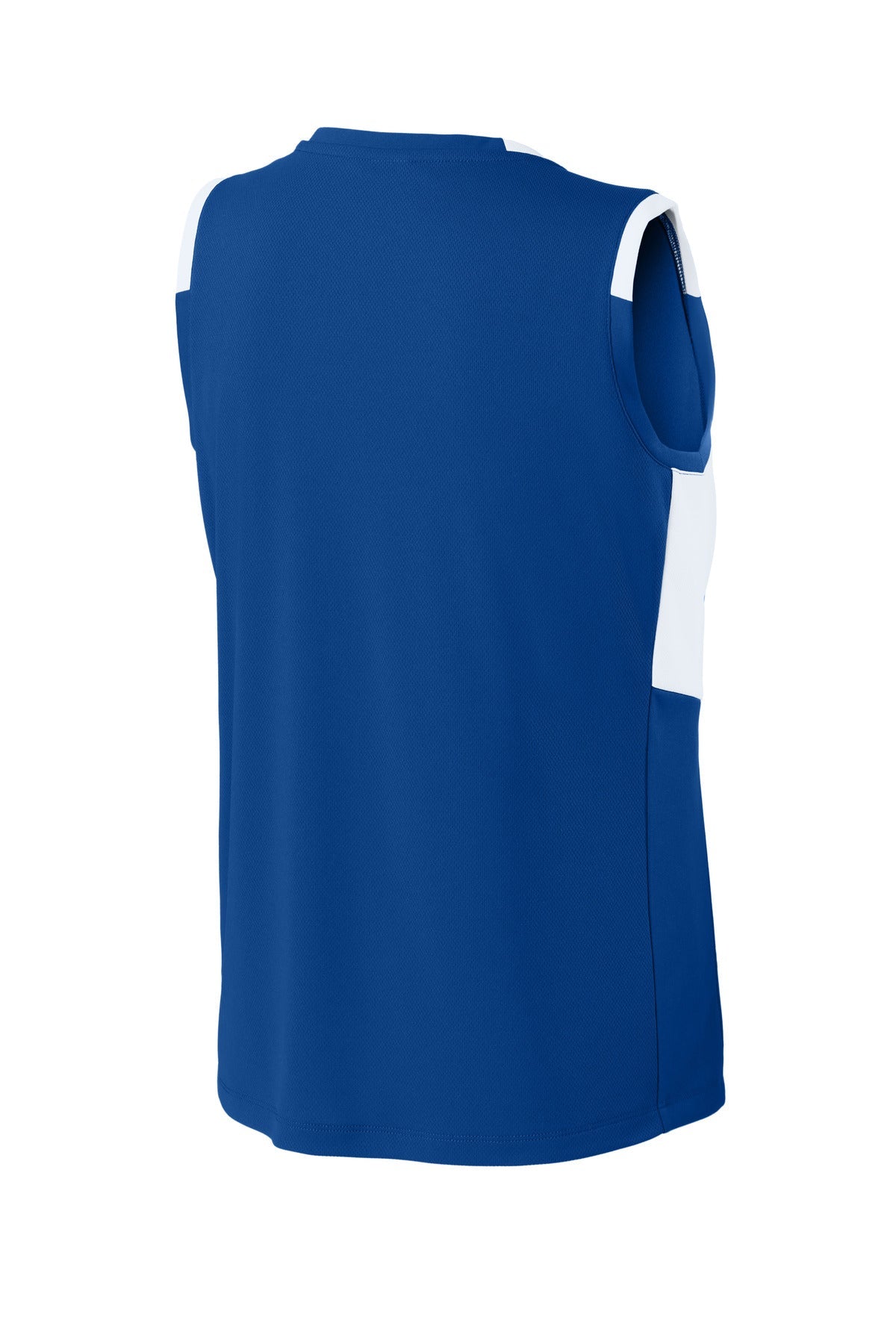 Rear View of TRy/White Sport-Tek Women's Club Sleeveless V-Neck LST441