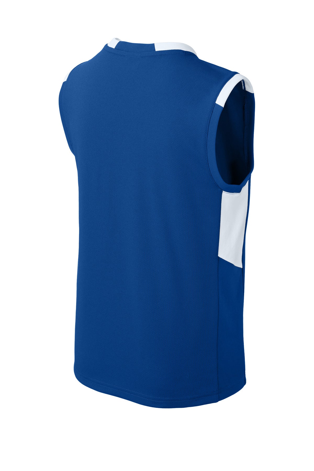 Rear View of TRy/White Sport-Tek Youth Club Sleeveless V-Neck YST441