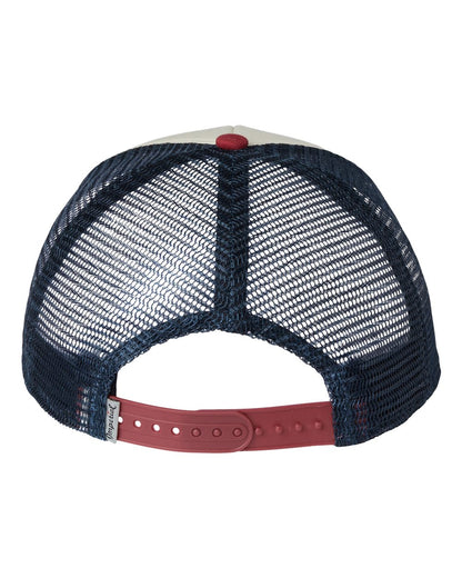 Rear View of Vanilla/ Red Ribbon/ Dark Navy North Country Trucker Cap - 1287