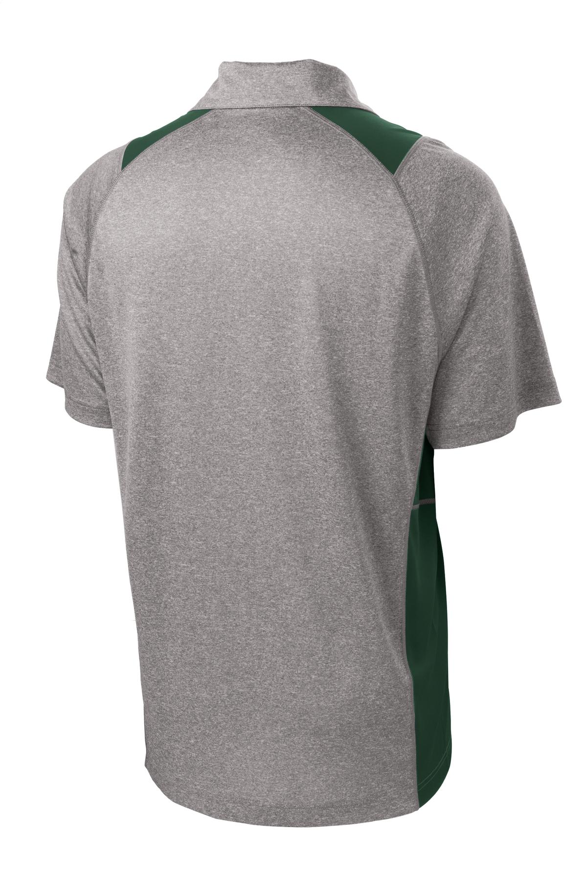 Rear View of Vnt He/For Grn Sport-Tek Heather Colorblock Contender Polo. ST665
