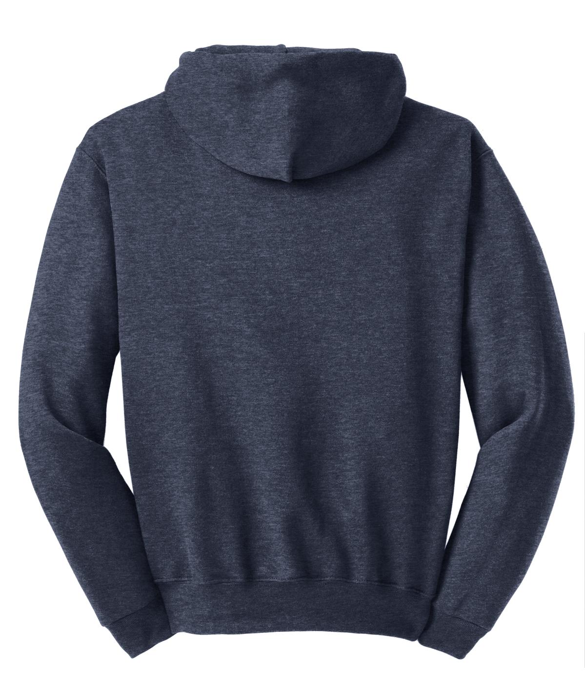 Rear View of Vntg Hthr Navy Jerzees NuBlend Pullover Hooded Sweatshirt. 996M