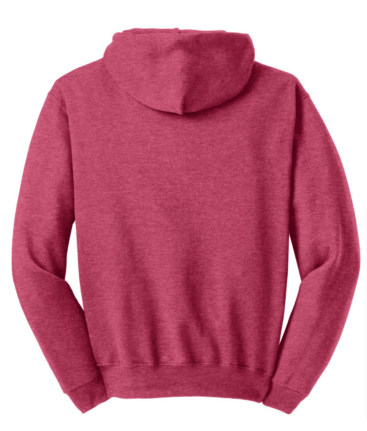 Rear View of Vntg Hthr Red Jerzees NuBlend Pullover Hooded Sweatshirt. 996M