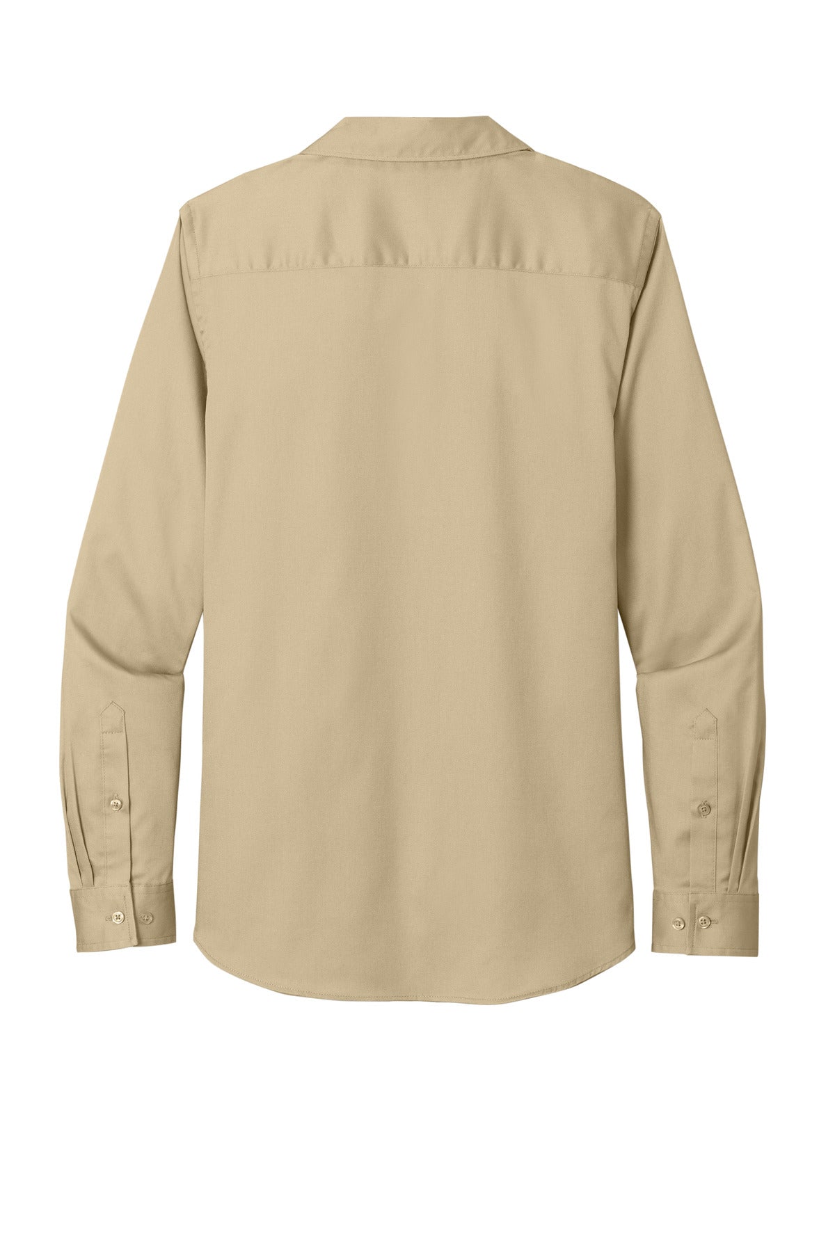 Rear View of Wheat Port Authority Women's Long Sleeve SuperPro React Twill Shirt. LW808