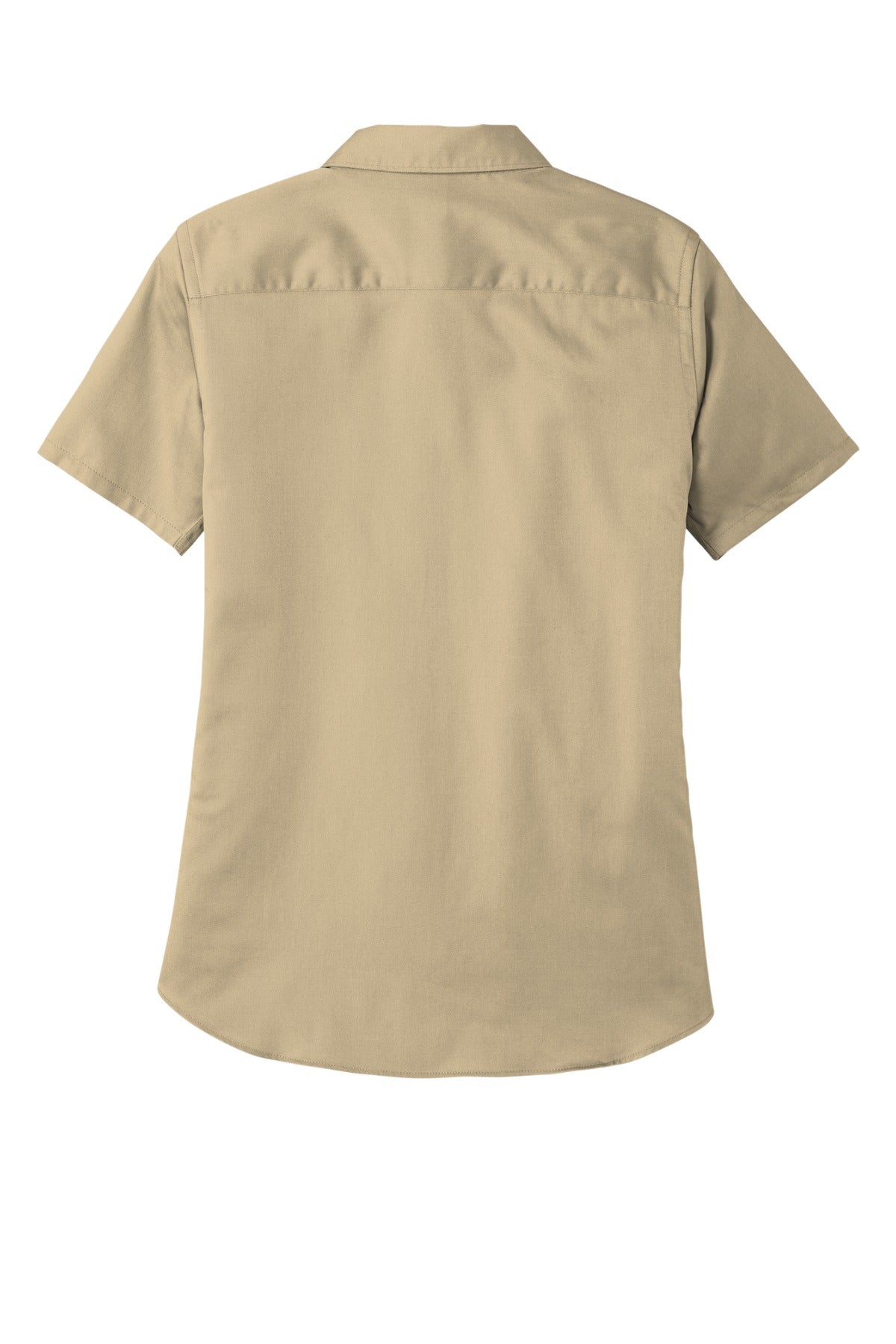 Rear View of Wheat Port Authority Women's Short Sleeve SuperPro React Twill Shirt. LW809