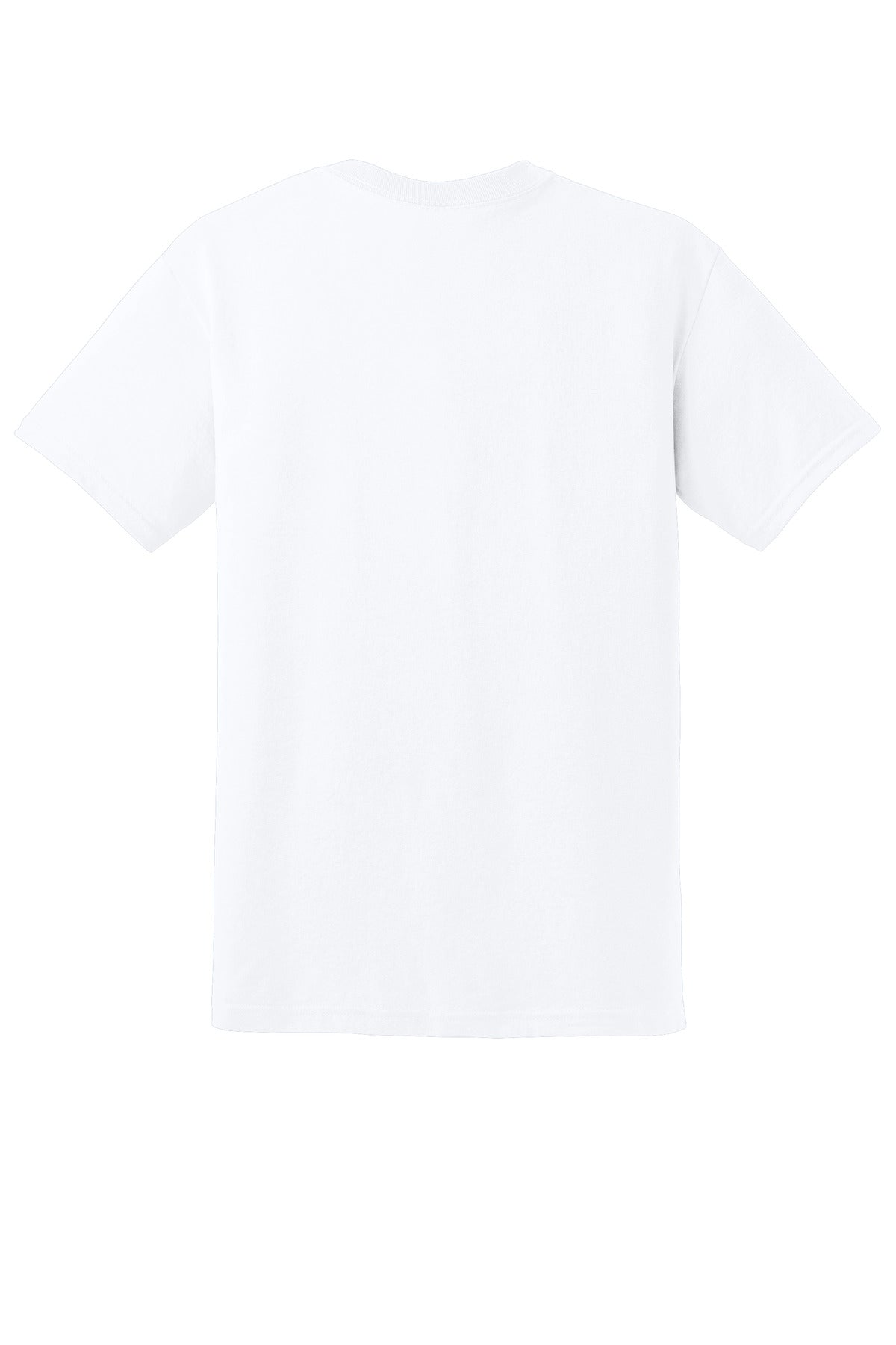 Rear View of White Gildan DryBlend 50 Cotton/50 Poly T-Shirt. 8000