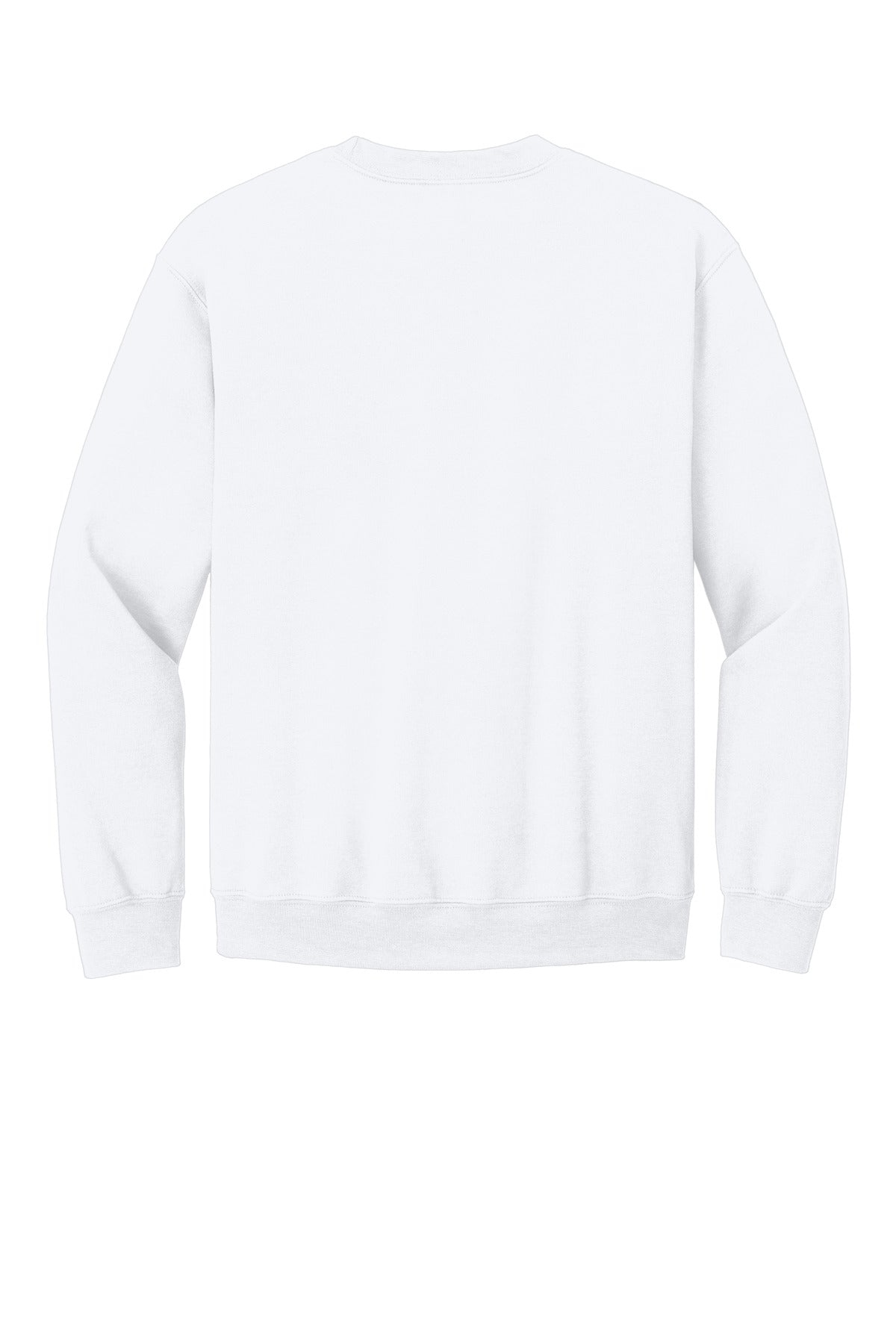 Rear View of White Gildan Heavy Blend Crewneck Sweatshirt. 18000