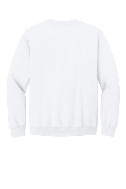 Rear View of White Gildan Heavy Blend Crewneck Sweatshirt. 18000
