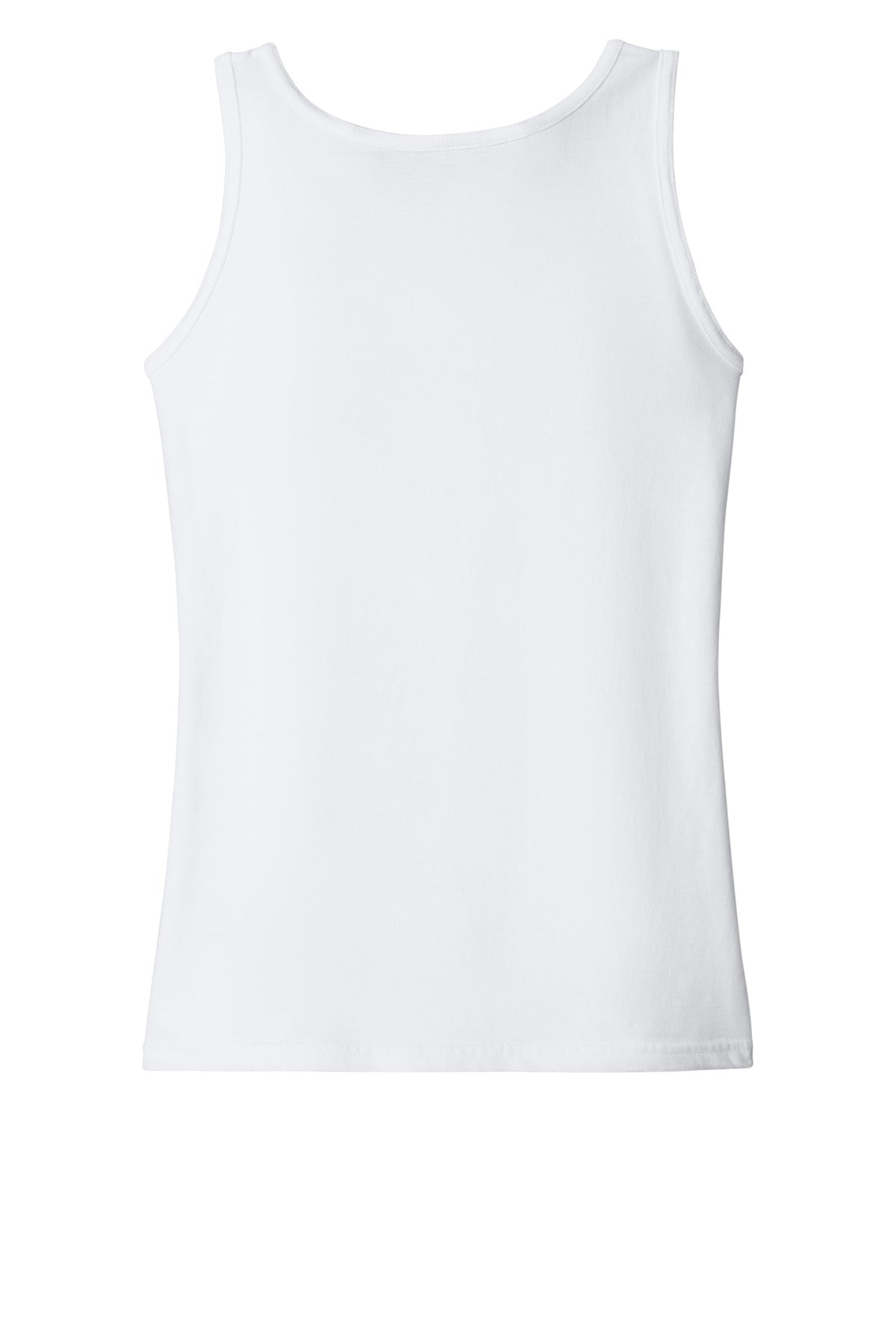 Rear View of White Gildan Softstyle Junior Fit Tank Top. 64200L
