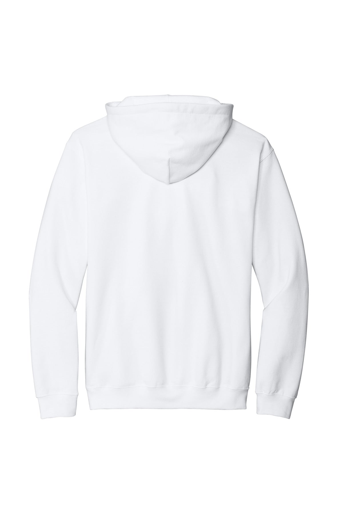 Rear View of White Gildan Softstyle Midweight Pullover Hooded Sweatshirt SF500