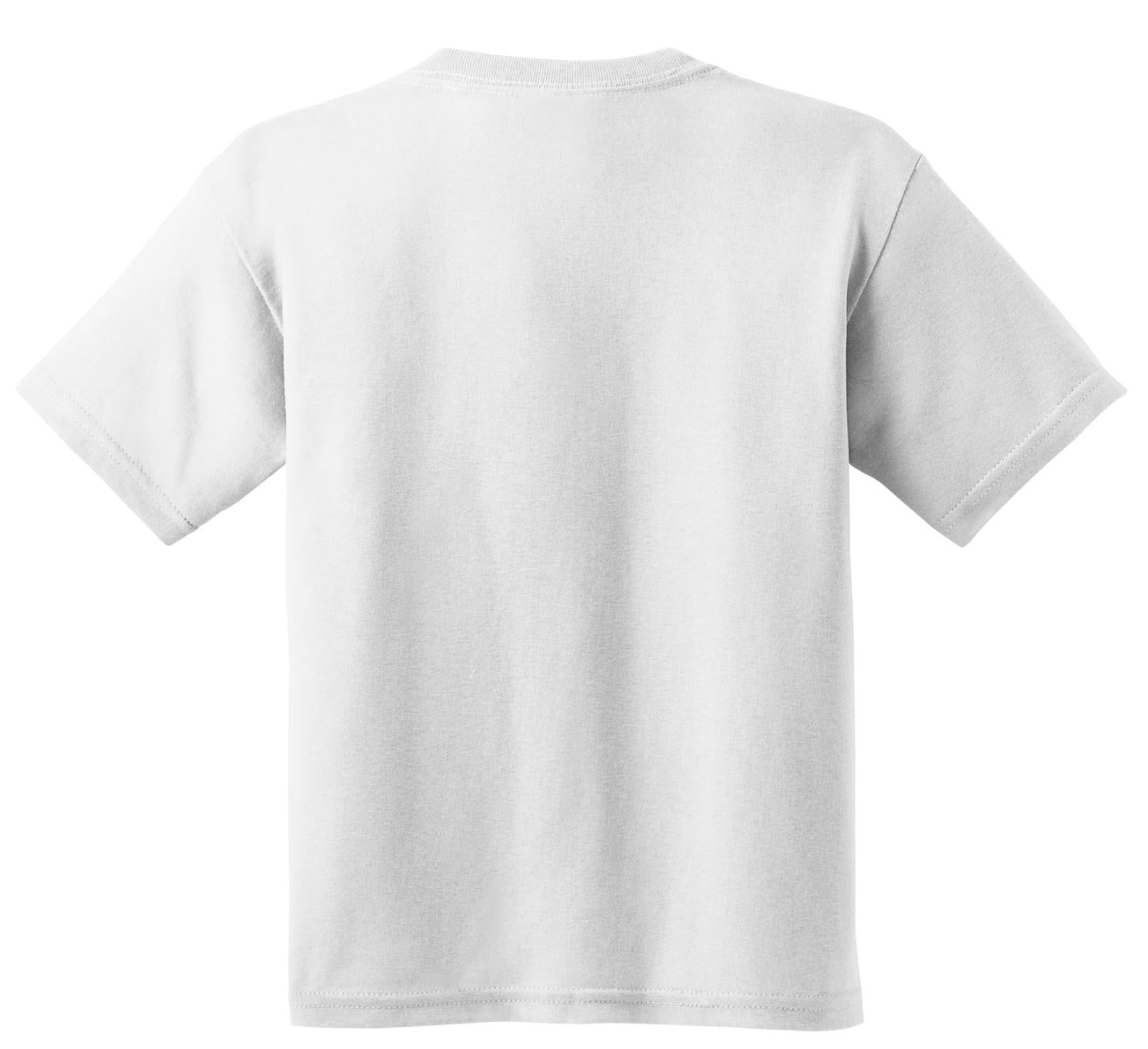 Rear View of White Gildan - Youth Heavy Cotton 100% Cotton T-Shirt. 5000B