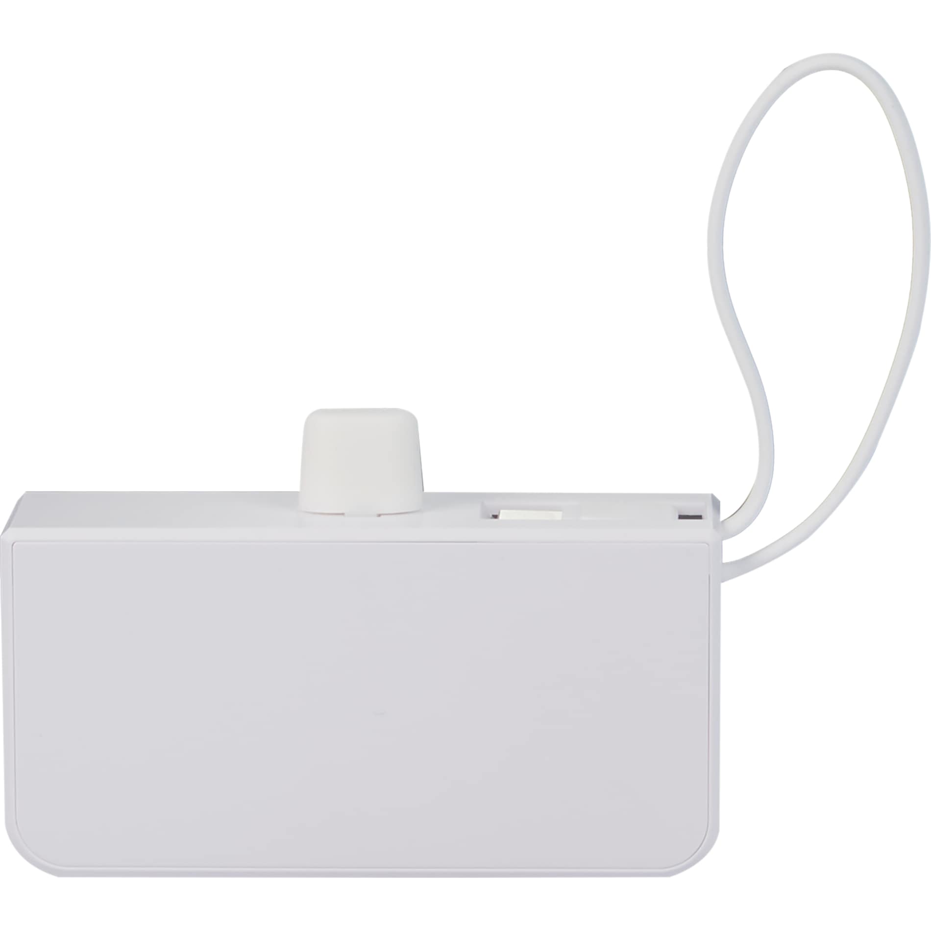 Rear View of White Hue Plus 5000 mAh Power Bank with Watch Charger plain