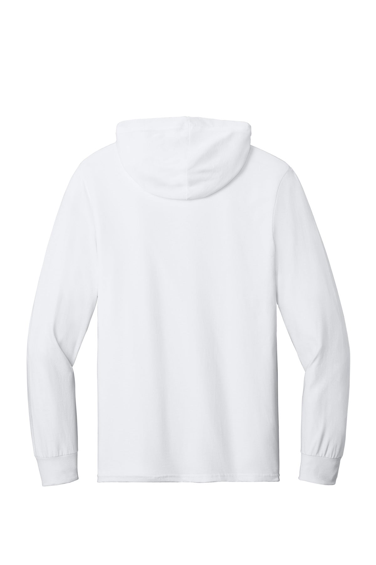 Rear View of White Jerzees Classics Unisex Cotton Long Sleeve Hooded T-Shirt 363LH