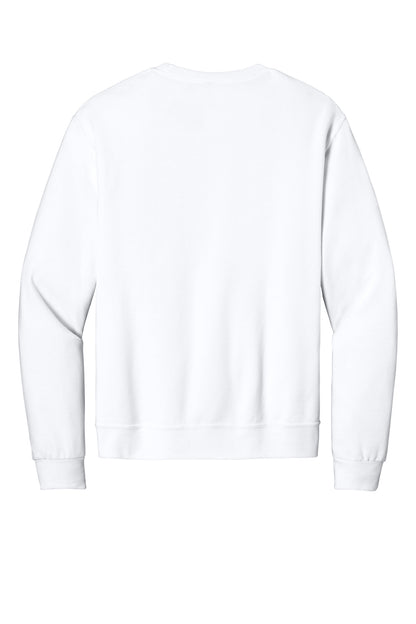 Rear View of White Jerzees Ultimate Unisex CVC Ring Spun Crewneck Sweatshirt IC48M