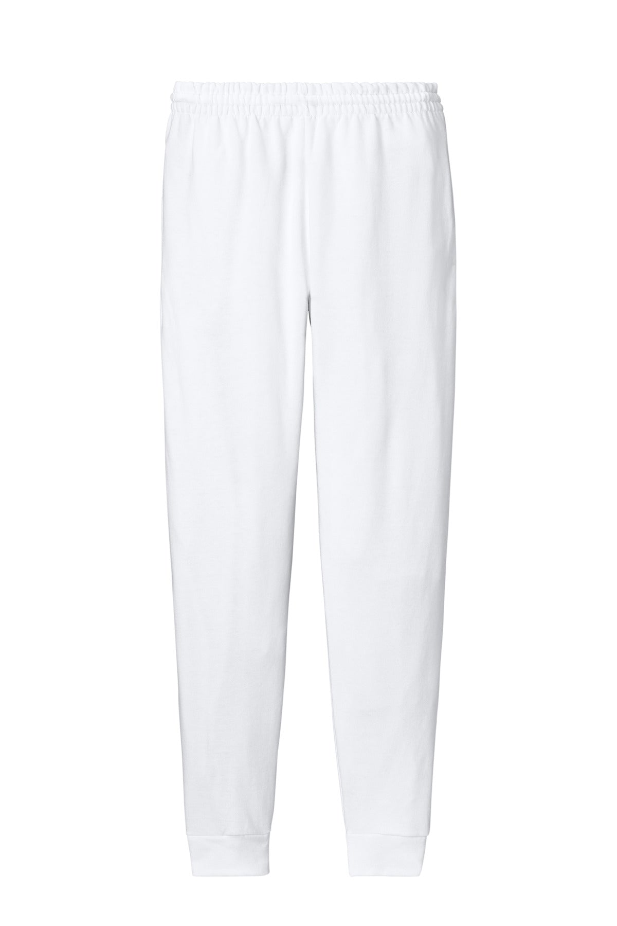 Rear View of White Jerzees Ultimate Unisex CVC Ring Spun Pocket Jogger IC50M