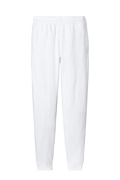 Rear View of White Jerzees Ultimate Unisex CVC Ring Spun Pocket Jogger IC50M