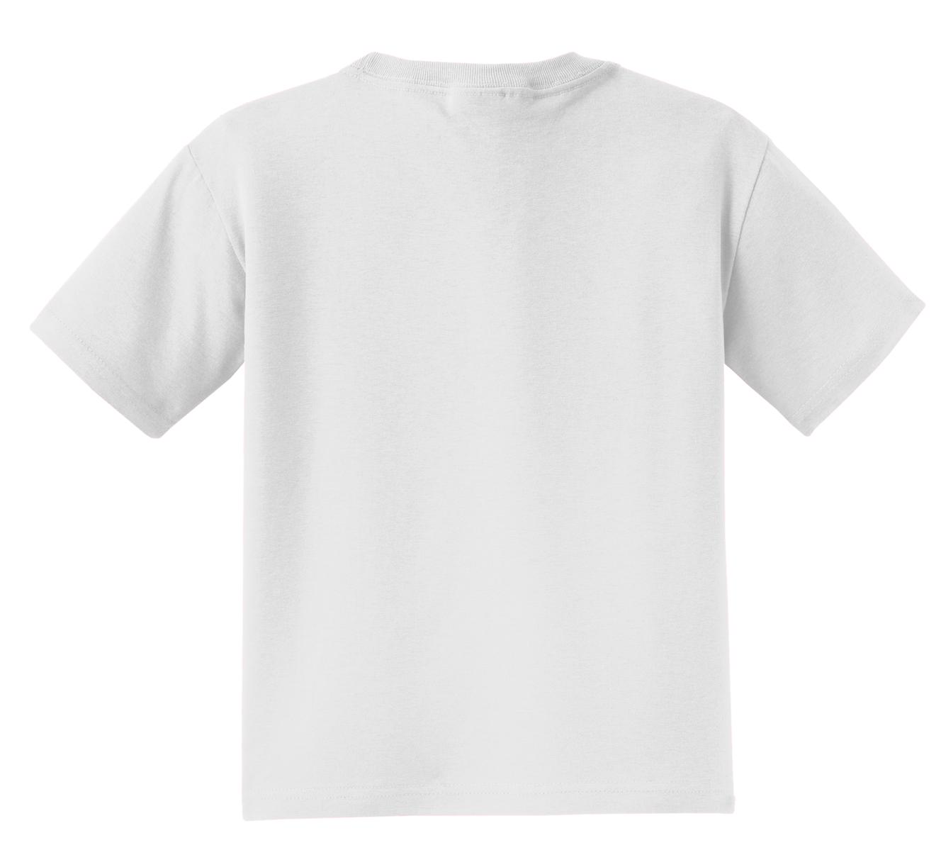 Rear View of White Jerzees - Youth Dri-Power 50/50 Cotton/Poly T-Shirt. 29B