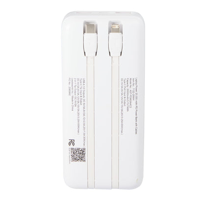 Rear View of White Laptop Power 20,000 mAh PD Power Bank with Cables plain