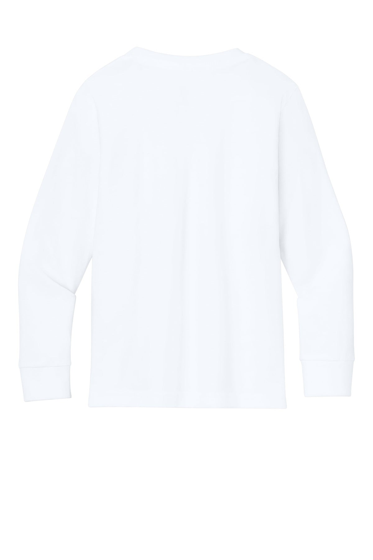 Rear View of White Next Level Apparel Youth Cotton Long Sleeve Tee NL3311