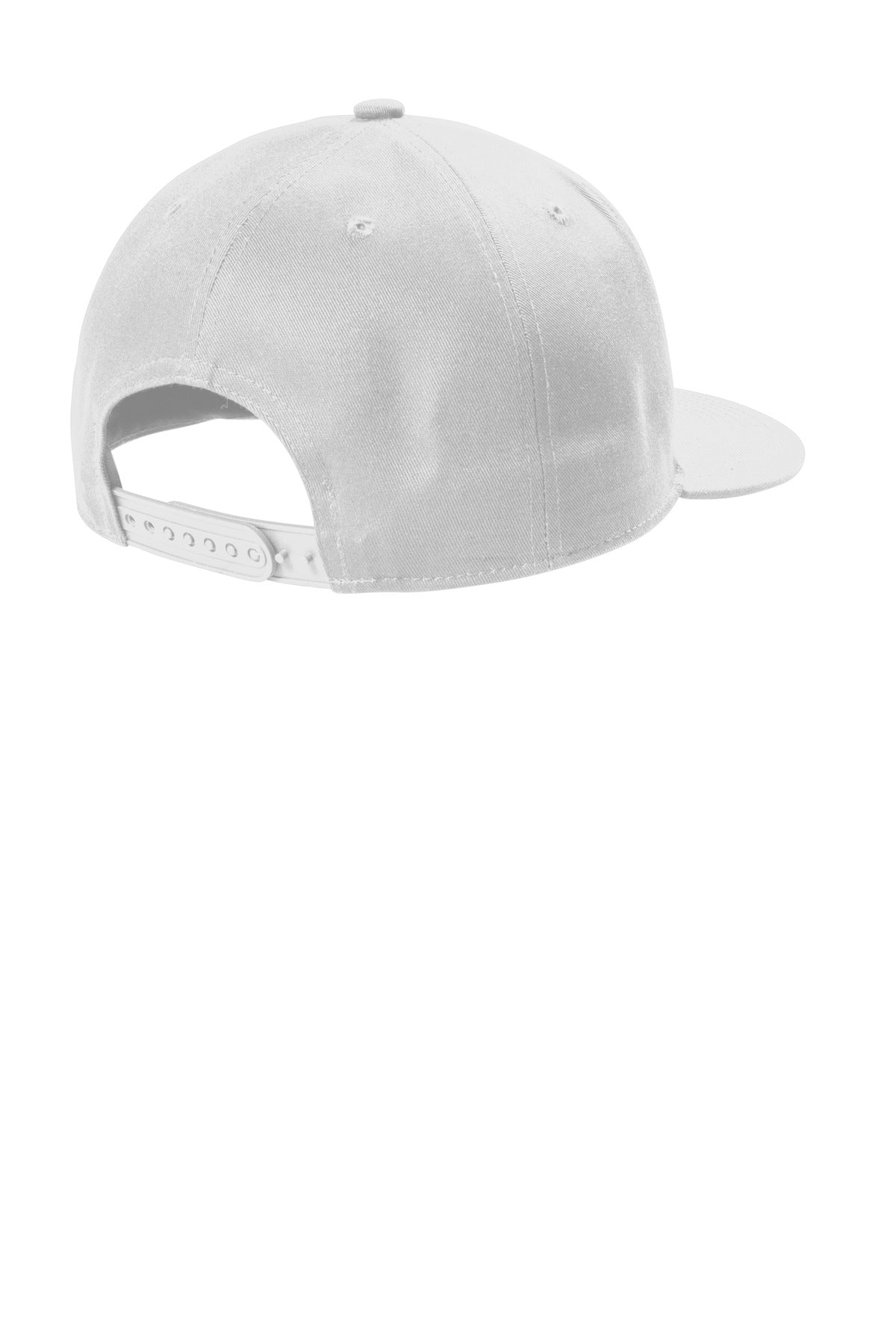 Rear View of White Port Authority Snapback Flat Bill Cap C406