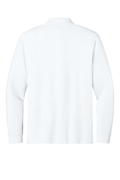 Rear View of White Port Authority Wearever Signature Pique Long Sleeve Polo K200LS
