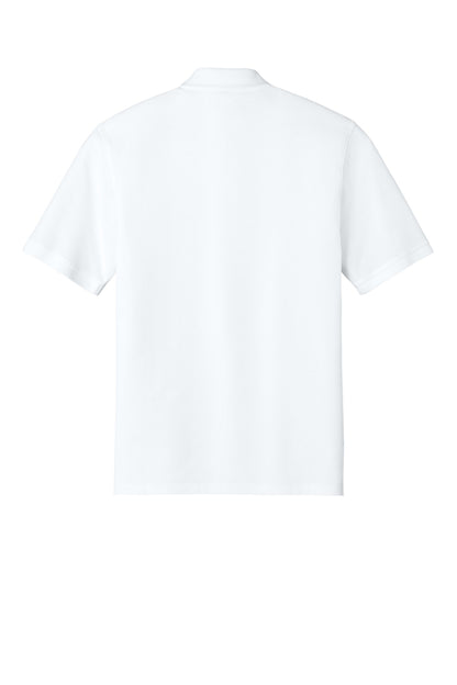 Rear View of White Port Authority Wearever Signature Pique Pocket Polo K200P