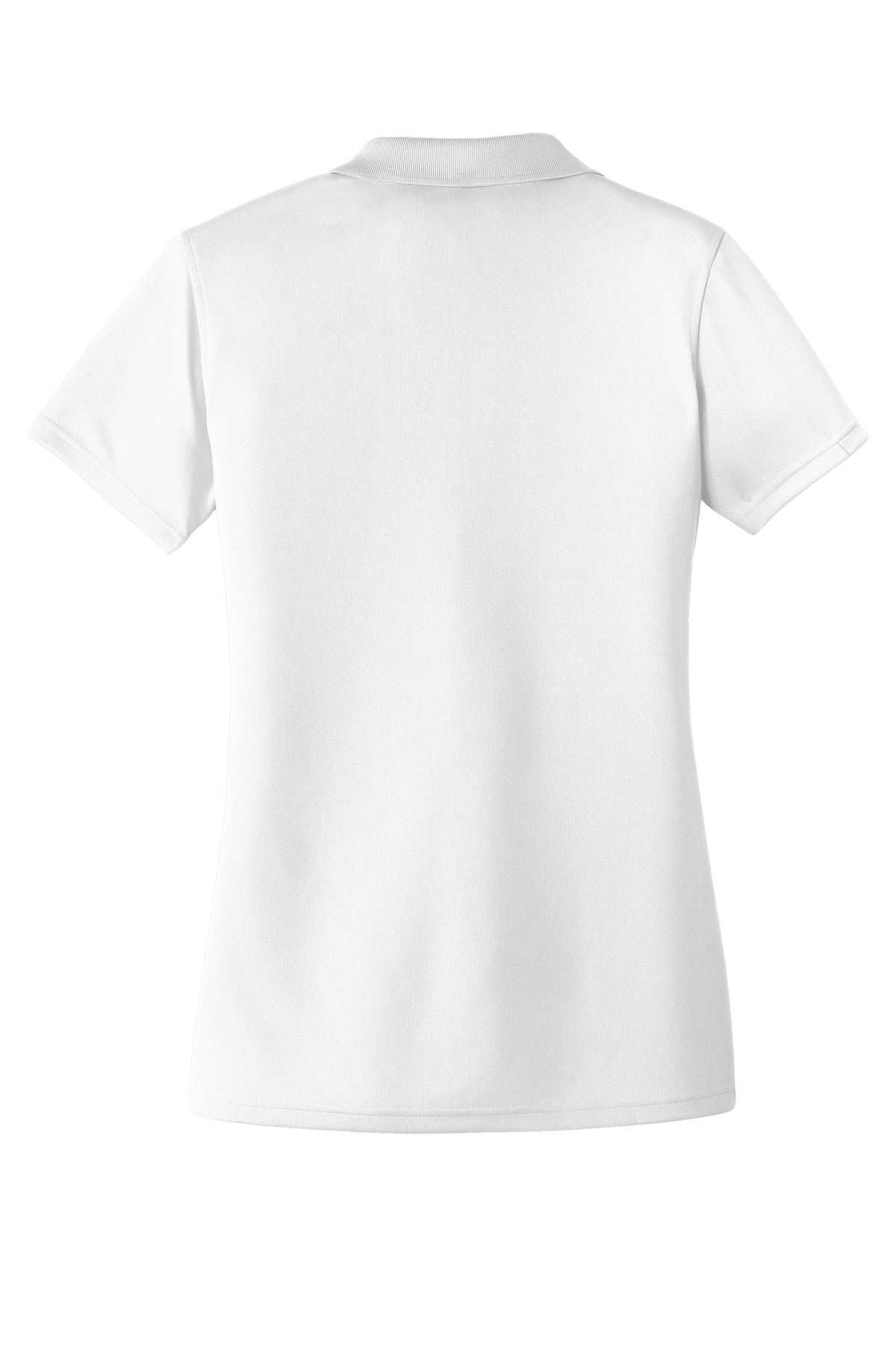 Rear View of White Port Authority Women's Dry Zone UV Micro-Mesh Polo. LK110