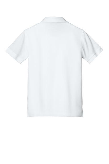 Rear View of White Port Authority Youth Wearever Signature Pique Polo Y200