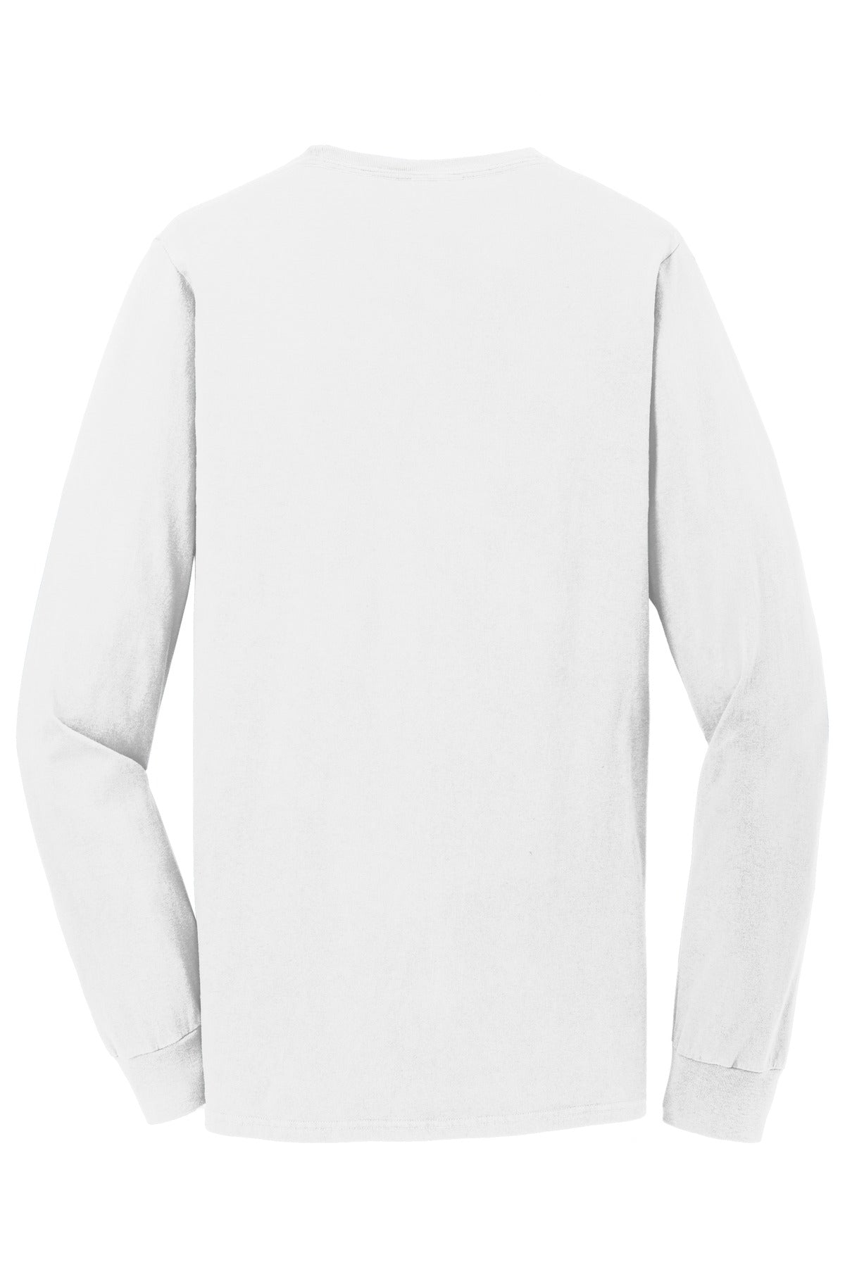 Rear View of White Port & Co Beach Wash Garment-Dyed Long Sleeve Tee PC099LS