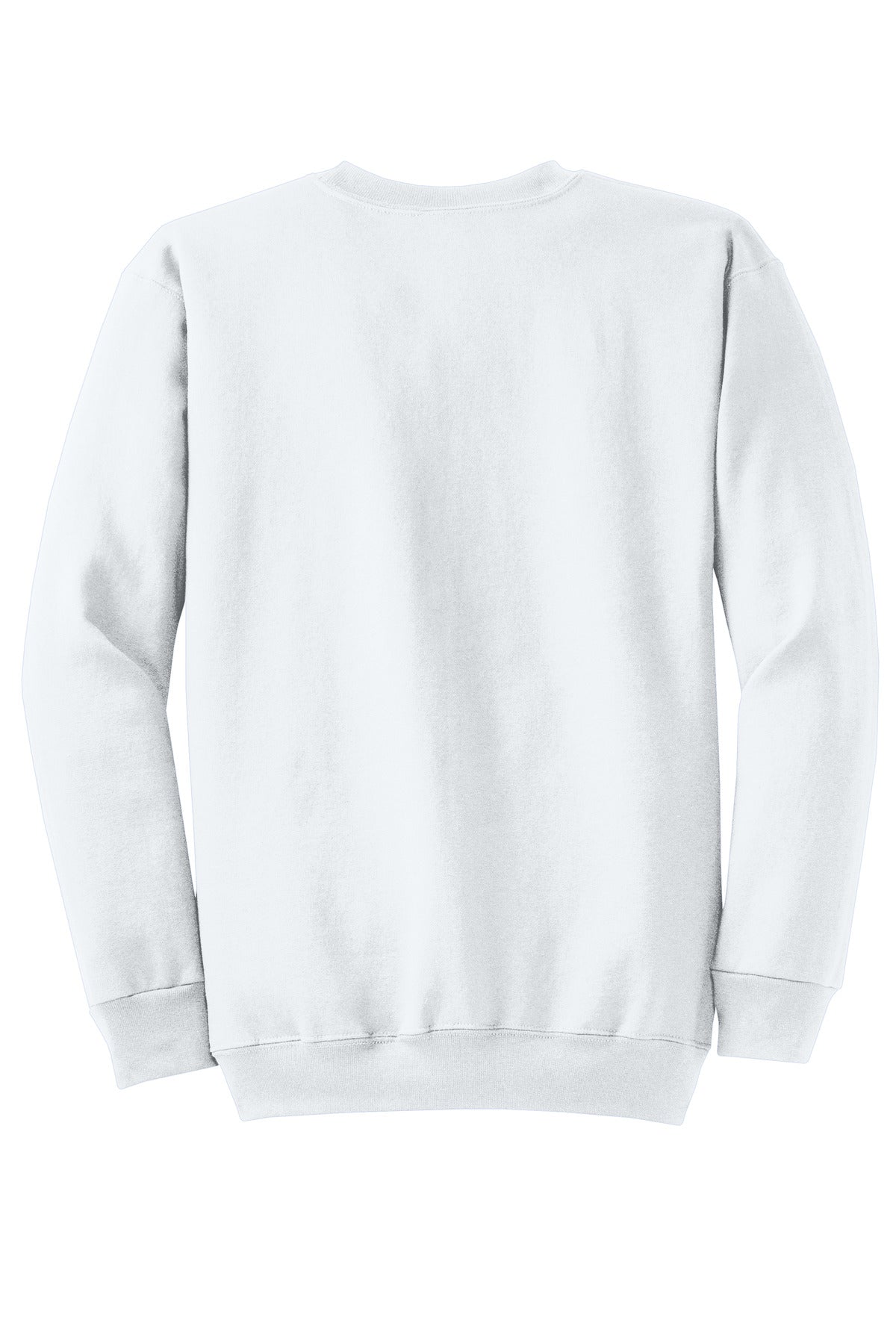 Rear View of White Port & Co Core Fleece Crewneck Sweatshirt. PC78