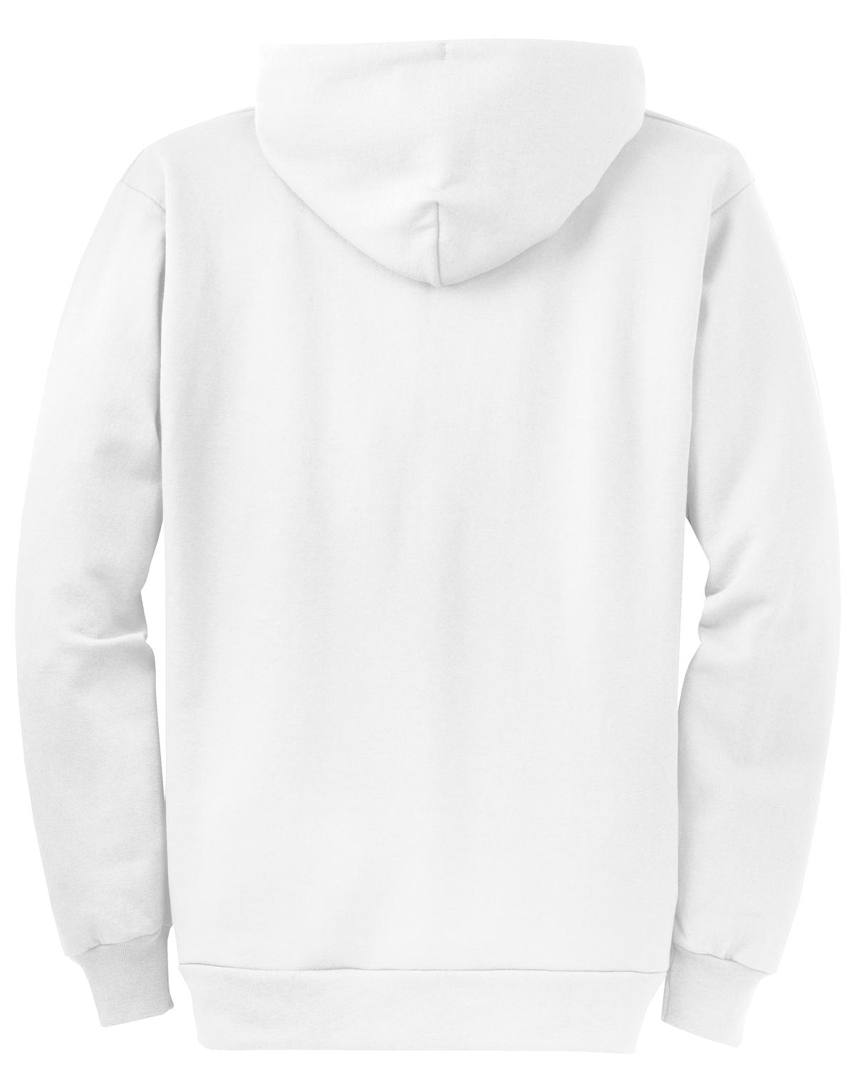 Rear View of White Port & Co Core Fleece Full-Zip Hooded Sweatshirt. PC78ZH