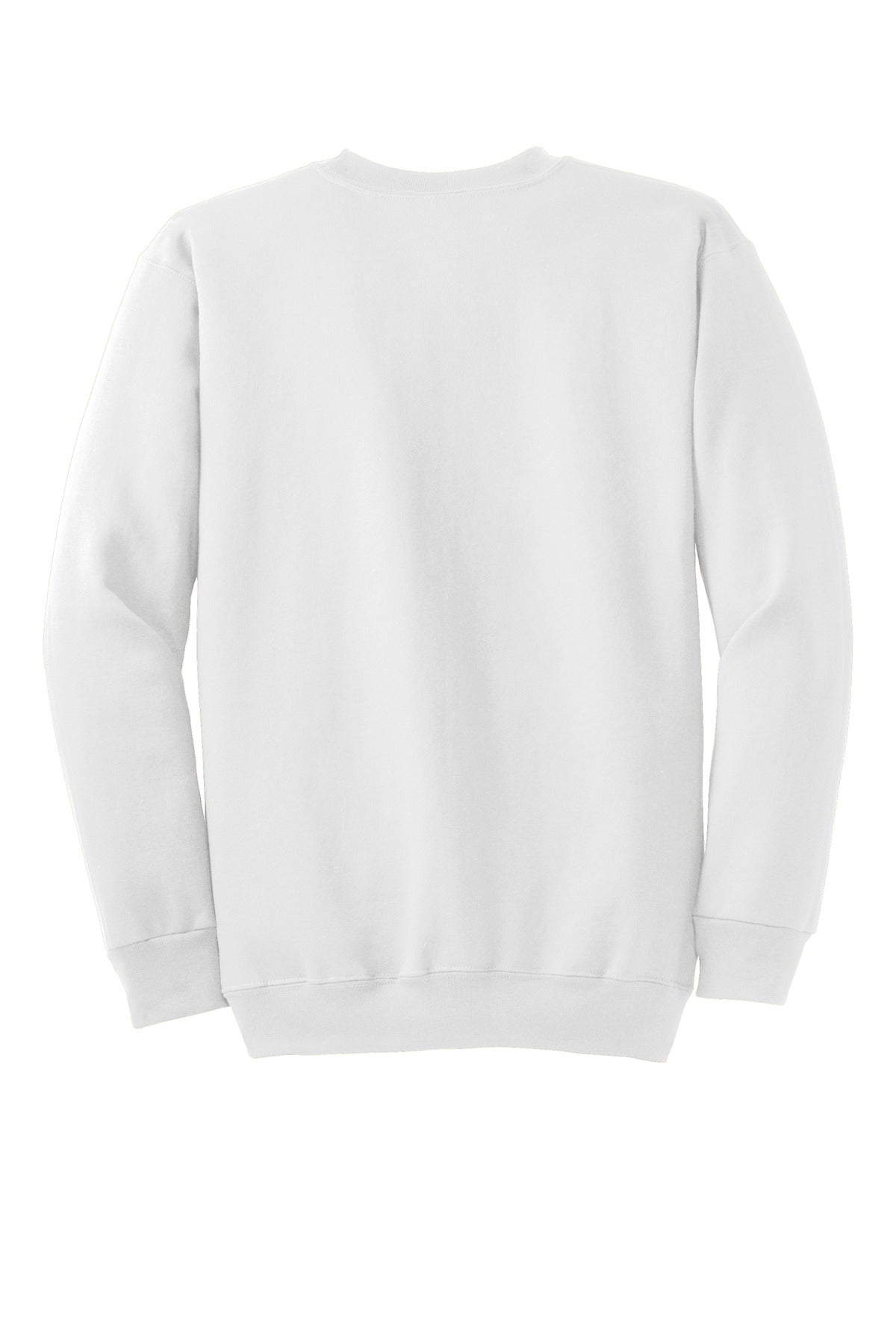 Rear View of White Port & Co Essential Fleece Crewneck Sweatshirt. PC90