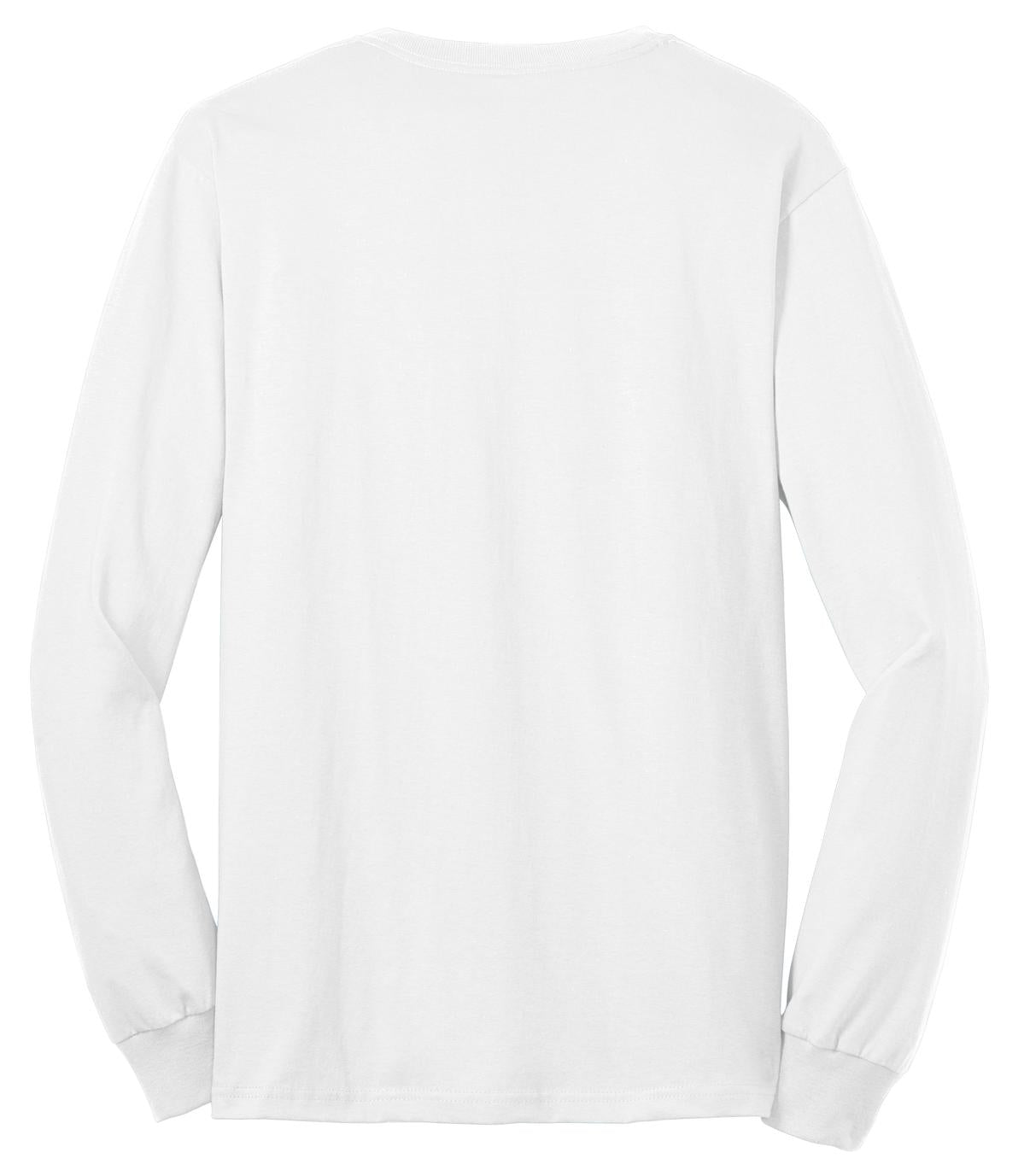 Rear View of White Port & Co Long Sleeve Core Blend Tee. PC55LS