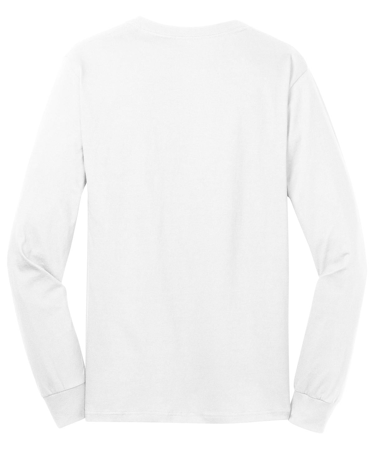 Rear View of White Port & Co Long Sleeve Core Cotton Tee. PC54LS