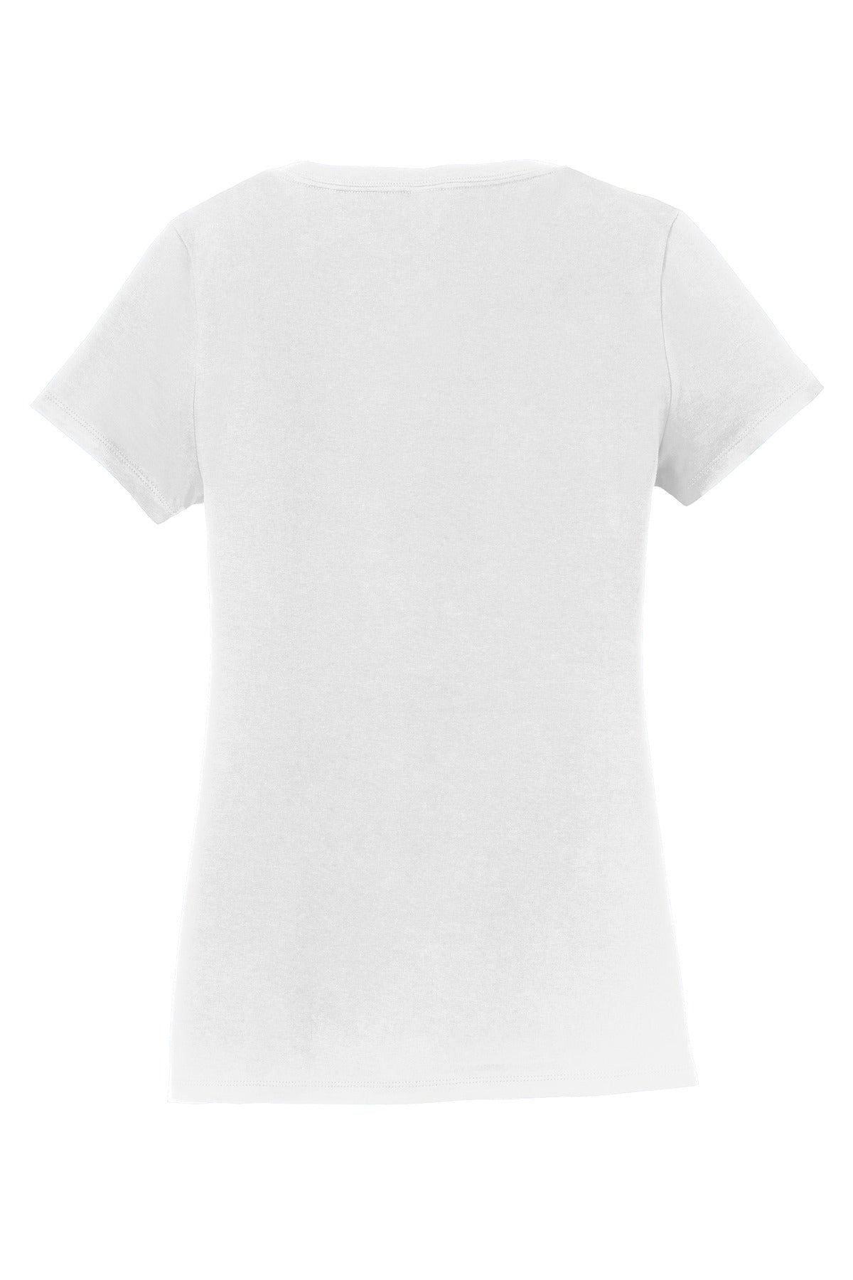 Rear View of White Port & Co Women's Fan Favorite V-Neck Tee. LPC450V