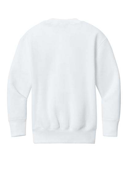 Rear View of White Port & Co Youth Core Fleece Crewneck Pocket Sweatshirt PC78YPKT