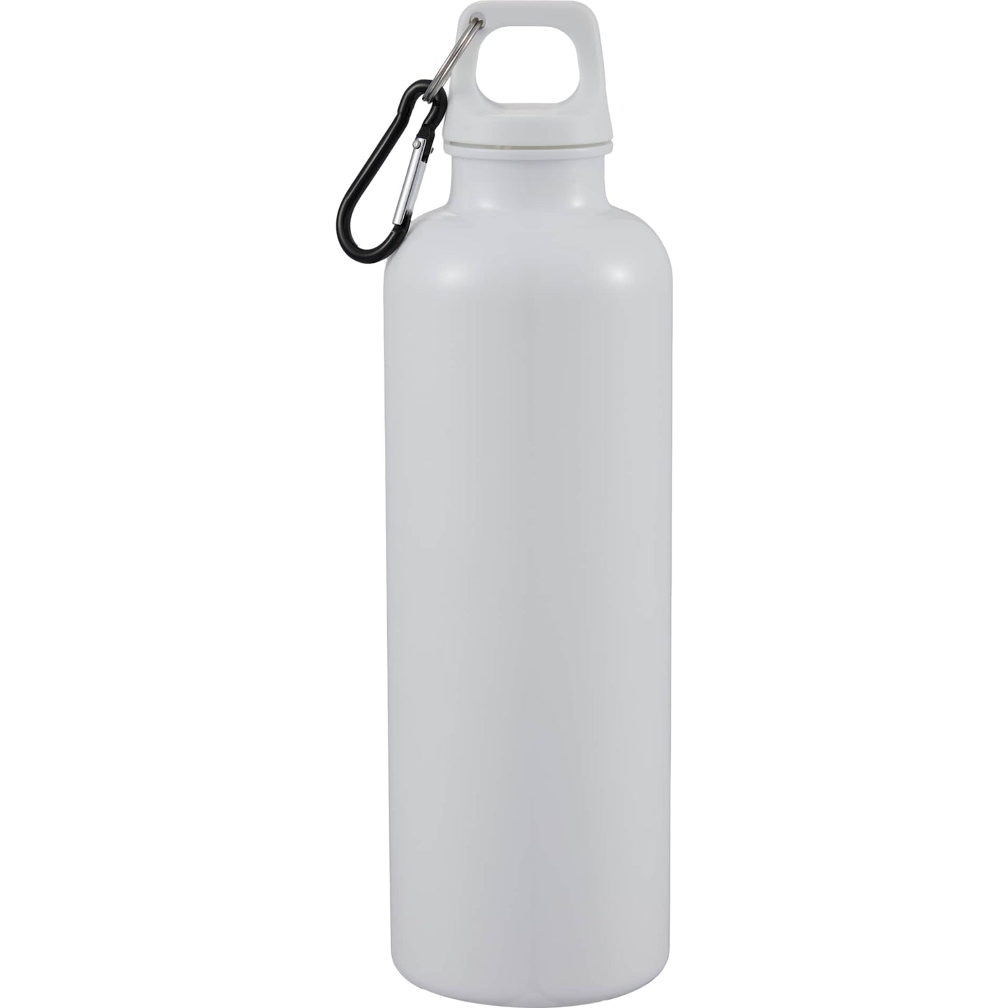 Rear View of White Race 25oz  Recycled Bottle with Carabiner plain