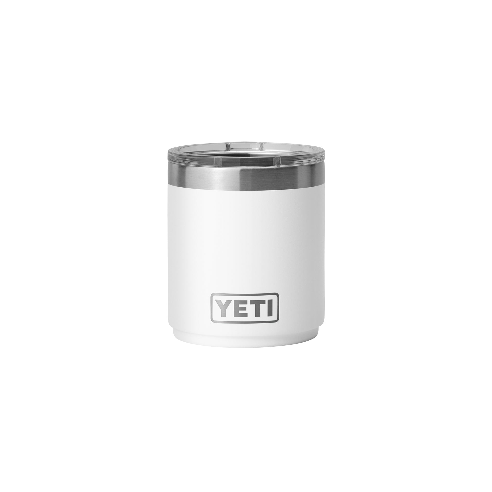 Rear View of White Rambler® 10 oz Stackable Lowball with MagSlider™ Lid plain