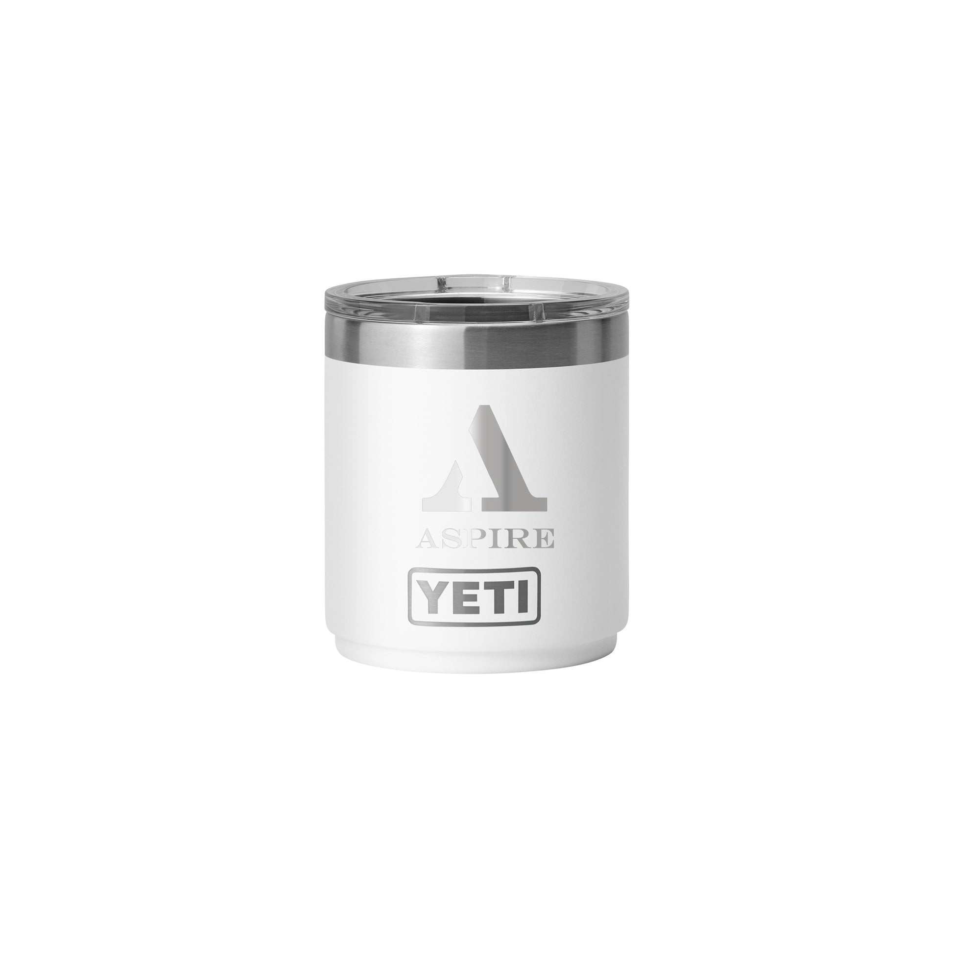 Rear View of White Rambler® 10 oz Stackable Lowball with MagSlider™ Lid